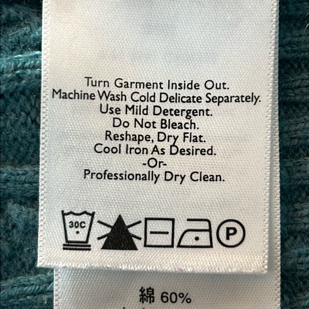 Eddie Bauer Pullover V-Neck Sweater Women’s Large Teal Cotton/Nylon/Angora Cable - Picture 10 of 12